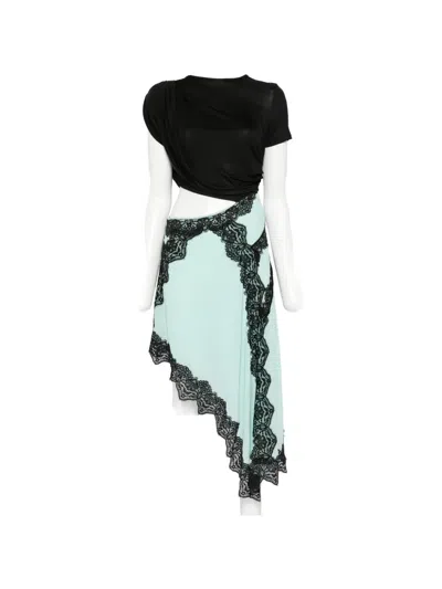 Christopher Esber Verve Lace-trim Asymmetric Dress In Green