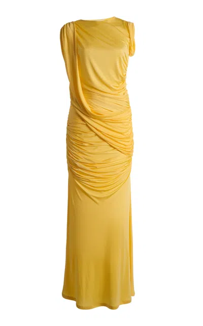 Christopher Esber Verve Twisted Drape Georgette Maxi Dress In Yellow