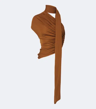 Christopher Esber Vienna Scarf-detail Draped Jersey Blouse In Brown