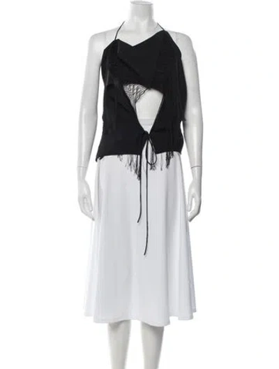 Pre-owned Christopher Esber Virgin Wool Halterneck Crop Top In Black