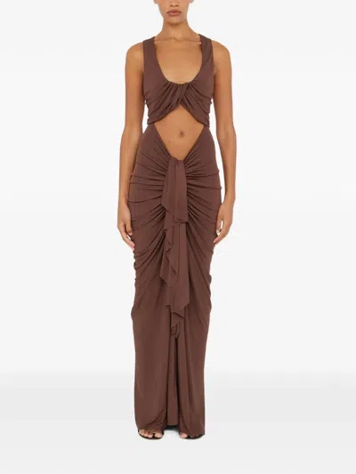 Christopher Esber Vivenda Draped Cut-out Maxi Dress In Brown
