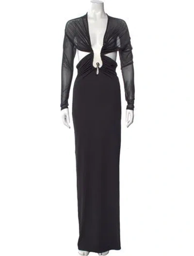 Pre-owned Christopher Esber V-neck Long Dress In Black