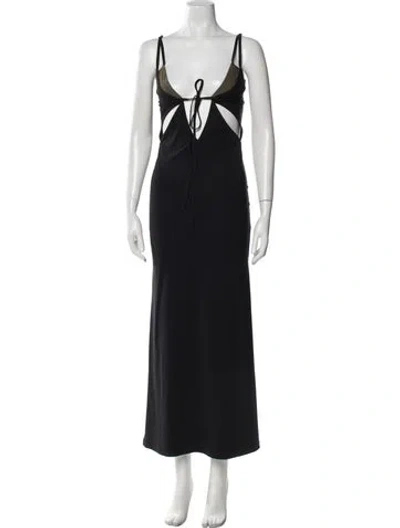 Pre-owned Christopher Esber V-neck Long Dress In Black