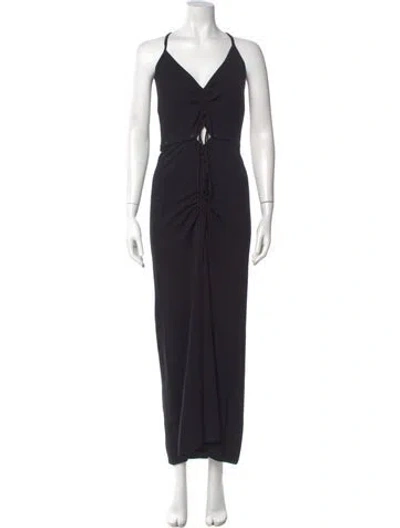 Pre-owned Christopher Esber V-neck Long Dress In Black
