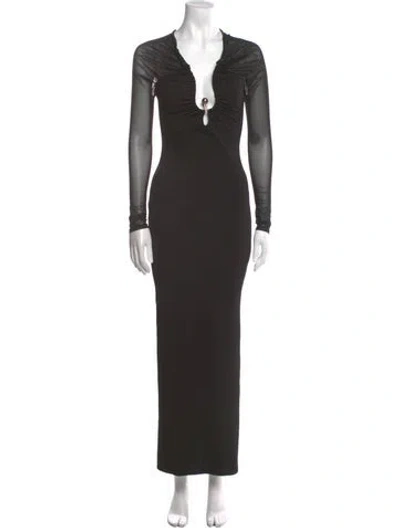 Pre-owned Christopher Esber V-neck Long Dress In Black