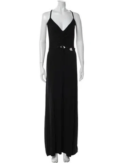 Pre-owned Christopher Esber V-neck Long Dress In Black