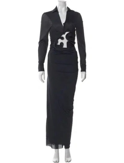 Pre-owned Christopher Esber V-neck Long Dress In Black