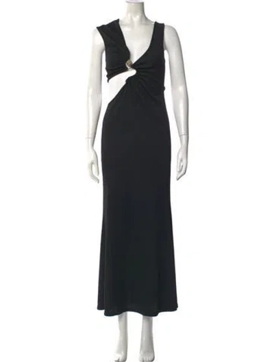 Pre-owned Christopher Esber V-neck Long Dress In Black