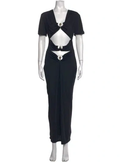 Pre-owned Christopher Esber V-neck Long Dress In Black