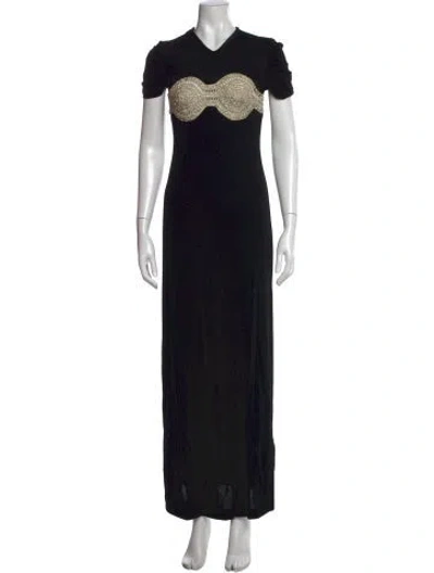 Pre-owned Christopher Esber V-neck Long Dress In Black