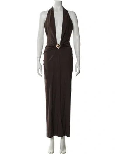 Pre-owned Christopher Esber V-neck Long Dress In Brown