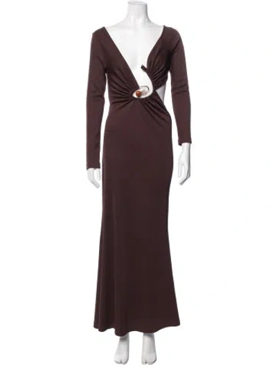 Pre-owned Christopher Esber V-neck Long Dress In Burgundy