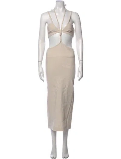 Pre-owned Christopher Esber V-neck Long Dress In Neutral