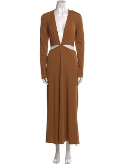 Pre-owned Christopher Esber V-neck Long Dress W/ Tags In Brown