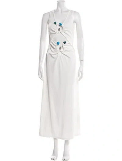 Pre-owned Christopher Esber V-neck Long Dress In White