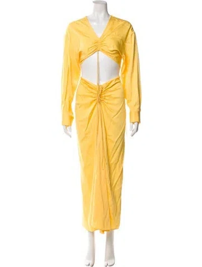 Pre-owned Christopher Esber V-neck Long Dress In Yellow