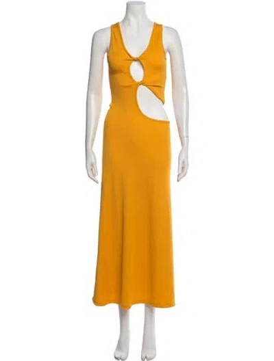 Pre-owned Christopher Esber V-neck Long Dress In Yellow