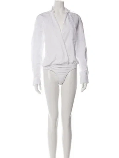Pre-owned Christopher Esber V-neck Long Sleeve Bodysuit In White