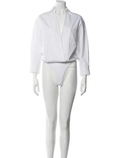 Pre-owned Christopher Esber V-neck Long Sleeve Bodysuit In White