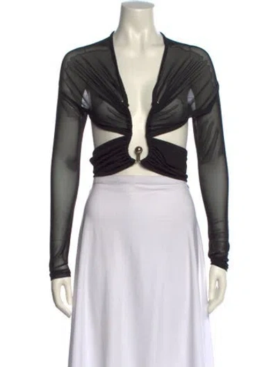 Pre-owned Christopher Esber V-neck Long Sleeve Crop Top In Black