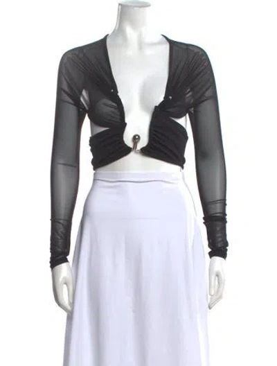 Pre-owned Christopher Esber V-neck Long Sleeve Crop Top In Black