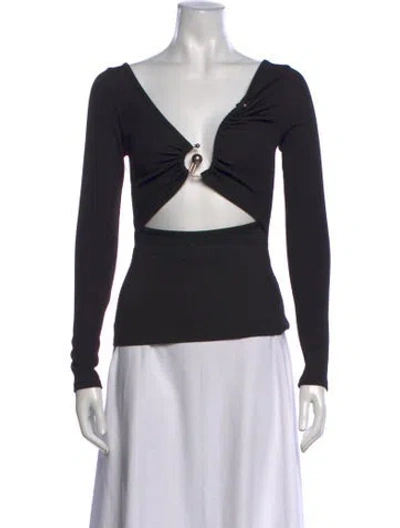 Pre-owned Christopher Esber V-neck Long Sleeve Crop Top In Black