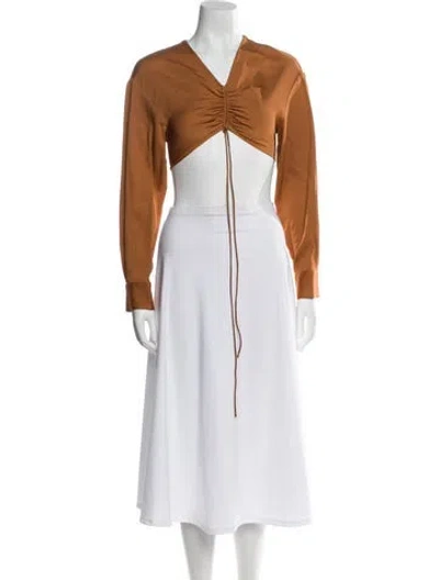 Pre-owned Christopher Esber V-neck Long Sleeve Crop Top In Brown