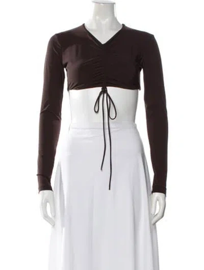 Pre-owned Christopher Esber V-neck Long Sleeve Crop Top In Brown