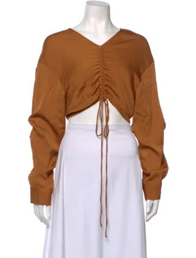 Pre-owned Christopher Esber V-neck Long Sleeve Crop Top In Brown