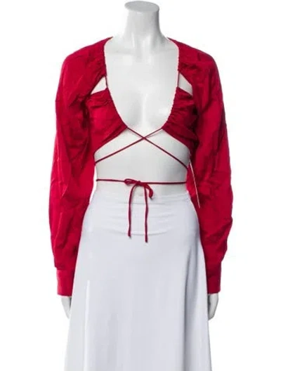 Pre-owned Christopher Esber V-neck Long Sleeve Crop Top In Red