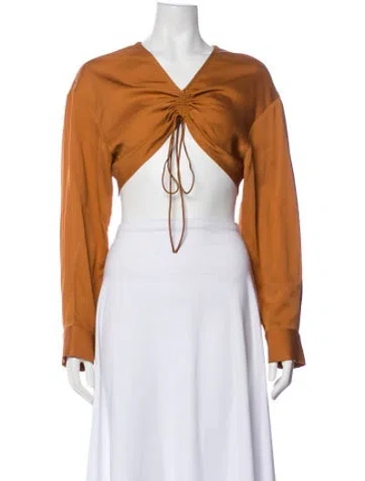 Pre-owned Christopher Esber V-neck Long Sleeve Crop Top W/ Tags In Brown