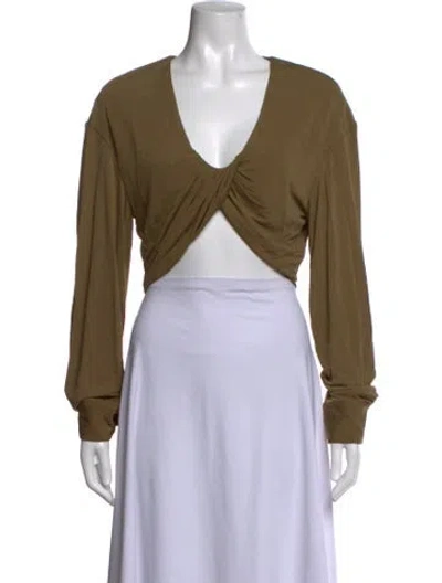 Pre-owned Christopher Esber V-neck Long Sleeve Crop Top W/ Tags In Green