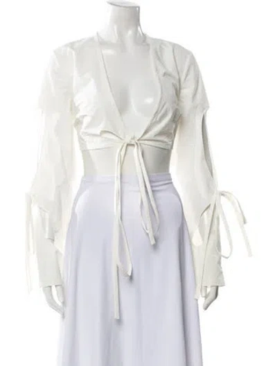 Pre-owned Christopher Esber V-neck Long Sleeve Crop Top In White