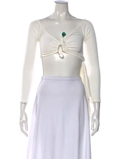 Pre-owned Christopher Esber V-neck Long Sleeve Crop Top In White