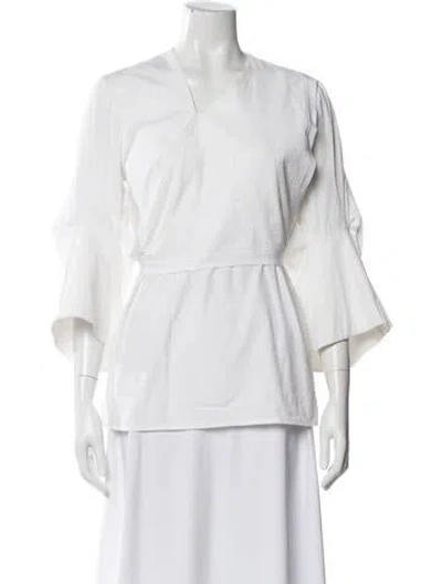 Pre-owned Christopher Esber V-neck Three-quarter Sleeve Blouse In White