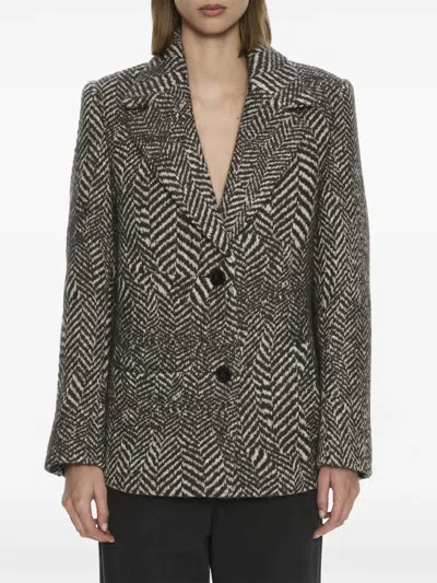 Christopher Esber Warped Herringbone-pattern Peacoat In Gray