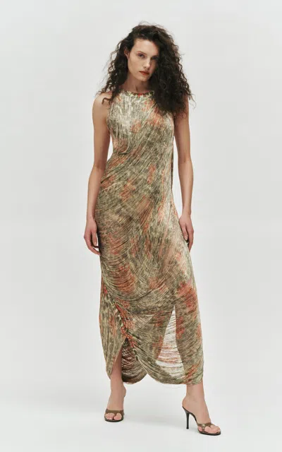 Christopher Esber Warped Wallpaper Printed Tassel Gown In Animal Print