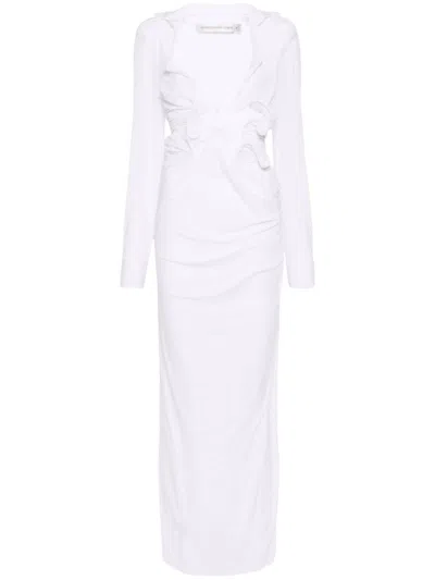 CHRISTOPHER ESBER WHITE VENUS PLUNGE MAXI DRESS