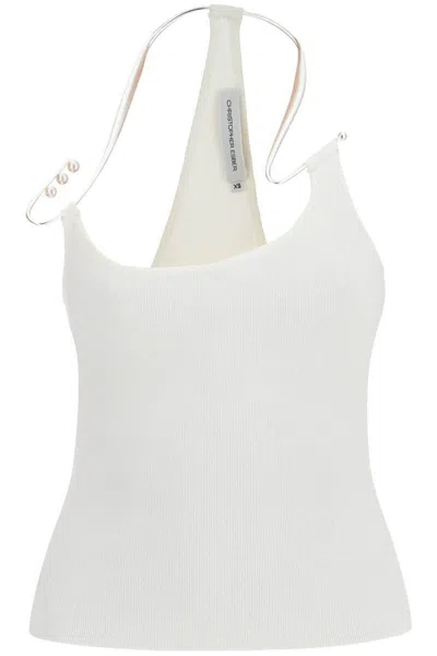 Christopher Esber White Viscose Top With Pearl And V-neck