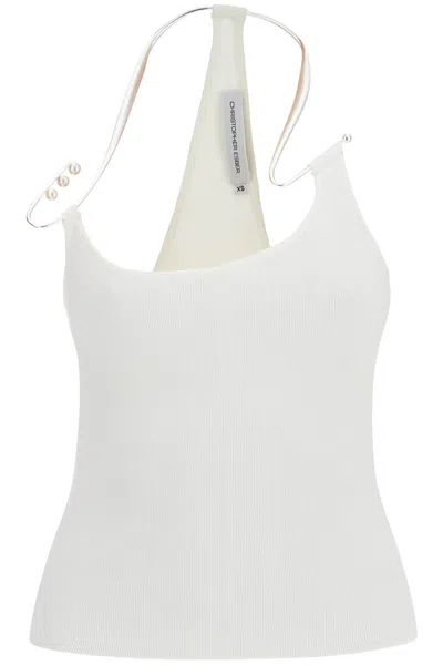Christopher Esber White Viscose Top With Pearl And V-neck