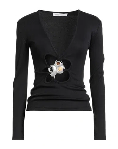 Christopher Esber Woman T-shirt Black Size 2 Polyester, Elastane, Brass, Crystal