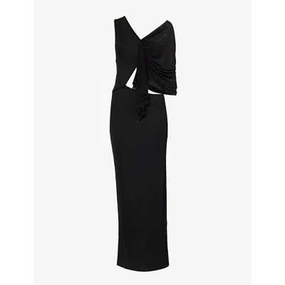 Christopher Esber Womens Black Seneca Swirl Asymmetric-neckline Stretch-woven Maxi Dress