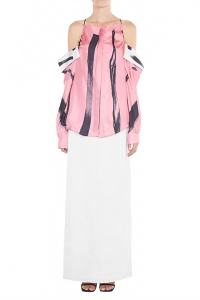 Christopher Esber Women's Collapsed Sleeve Brush Stroke Shirt In Multi In Pink