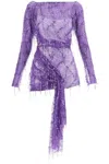 Christopher Esber Encased Beaded Ivy Lace Long Sleeve Mini Dress Grape In Purple