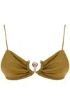 Christopher Esber Ruched Orbit Miniscule Bikini Top In Khaki
