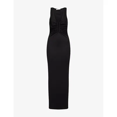 Christopher Esber Womens Black Crystal Pin Embellished Tank Jersey Maxi Dress