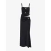 Christopher Esber Womens Black Ruched Orbit Slit Stretch-jersey Maxi Dress