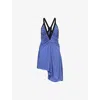 Christopher Esber Womens Blue Iris Suspended Fluted Jersey Mini Dress In Purple