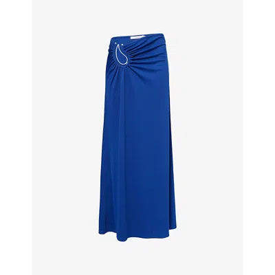 Christopher Esber Womens Blue Paisley Ruched Jersey Maxi Skirt