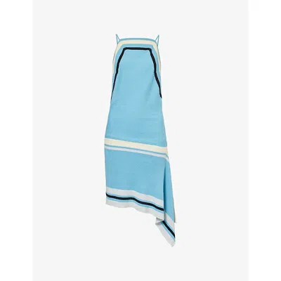 CHRISTOPHER ESBER WOMENS CIELO BLUE/ MULTI STRIPED DRAPED KNIT MINI DRESS